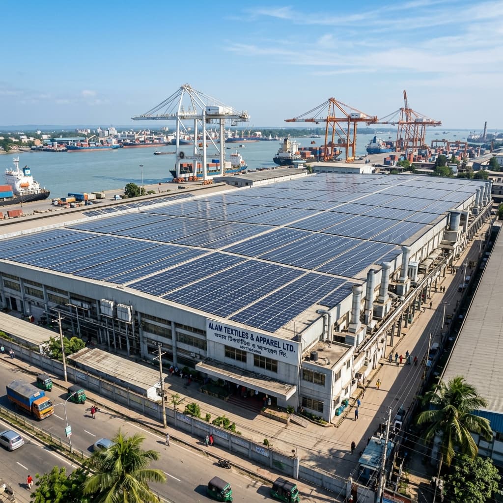Rooftop solar panel installation of 1.2 MWp Garments Manufacturing Plant located at CEPZ, Chittagong, Bangladesh