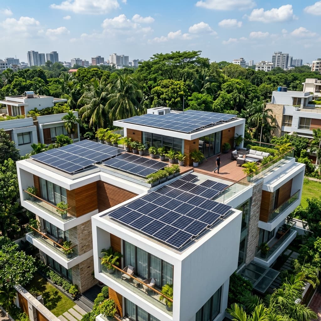 Modern solar energy rooftop installation